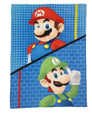 Super Mario Kids Plush Twin/Full Blanket, 62 x 90, Blue, Nintendo