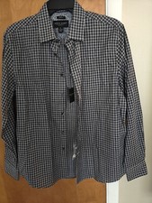 PRONTO UOMO Men's Large Long Sleeve Button Down Plaid Dress Shirt Gray Black NWT