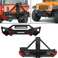With LED Lights & D-ring Front /Rear Bumper For 2007-2018 Jeep Wrangler JK JKU
