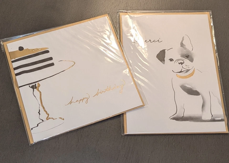 PAPYRUS Birthday & Thank You Card -Elegant, Classy  -Cake, Puppy   Gold Accents - Image 4 of 4