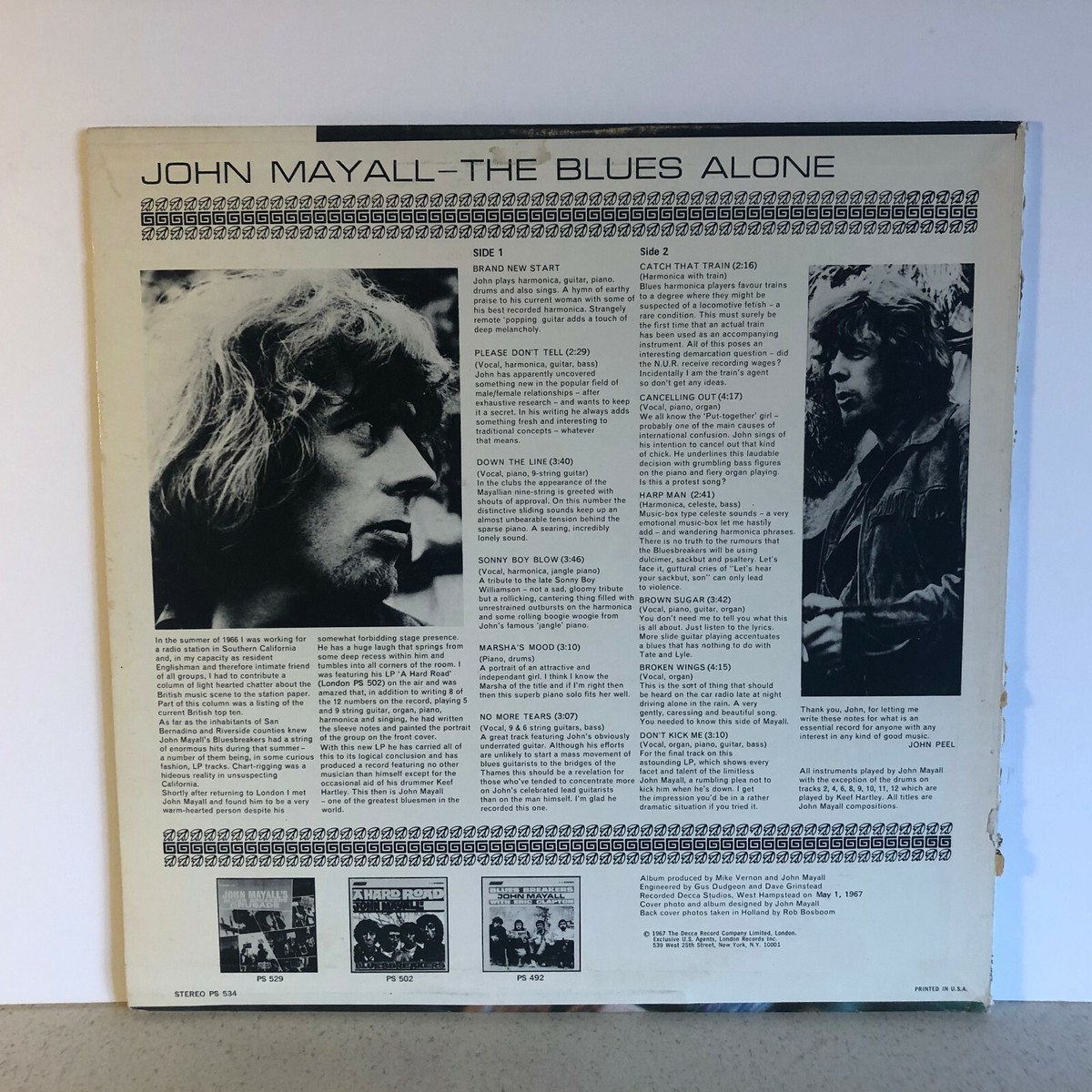 洋楽 John Mayall The Blues Alone PS 534 LP US Original John Mayall The Blues Alone LP Album 1967 London