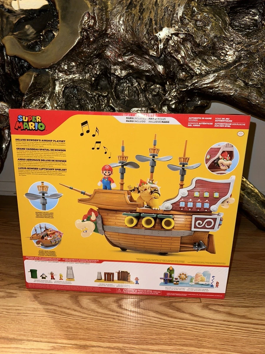 Super Mario Deluxe Bowser's Air Ship Playset with Mario Action Figure – Authentic In-Game Sounds & Spinning Propellers Medium