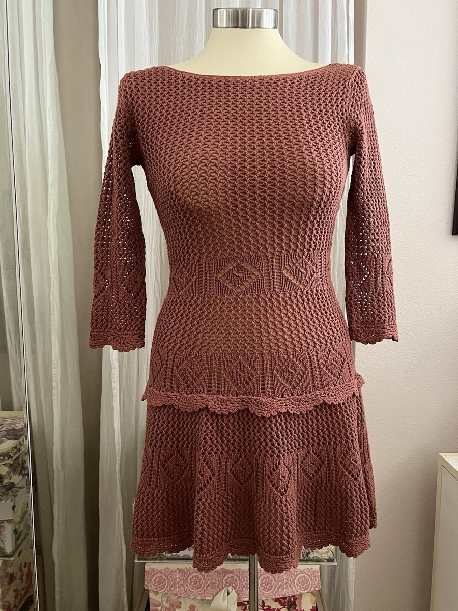 moda crochet dress Moda international Vintage Cotton Crochet dress Rust Small