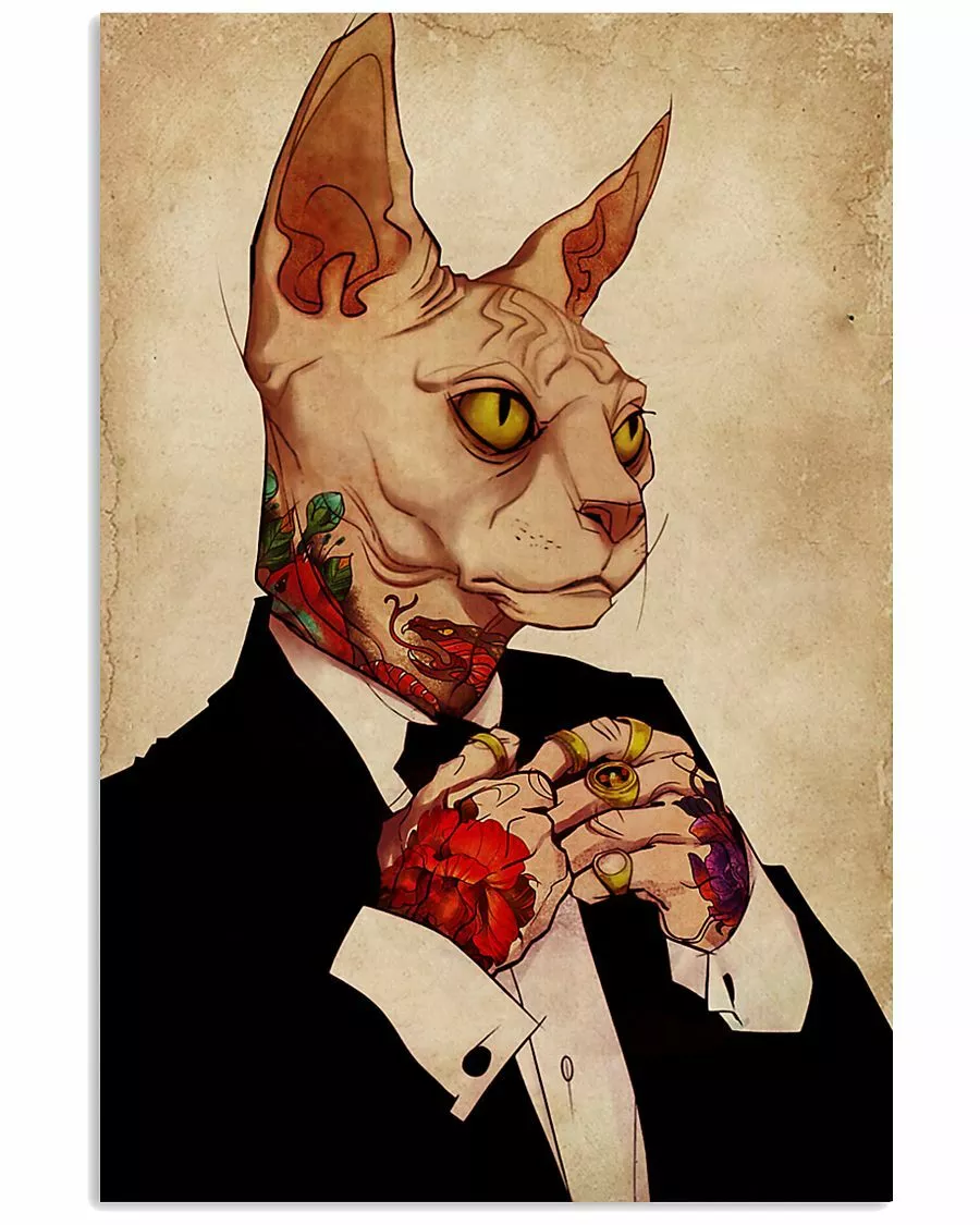 Tattoo Human Drawing Sphynx Cat Vertical Poster Art Print Decor Funny Gifts  | eBay