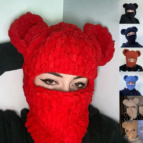 Bear Ear Balaclava Bear Ear Hat Scarf Funny Hooded Beanie Halloween Balaclava - Picture 3 of 13