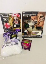 HALLOWEEN ACCESSORIES 2 MAKEUP KITS, STRETCH SPIDER WEB, LIGHT UP WRISTBAND