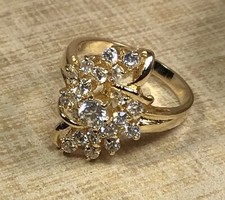 925 STERLING SILVER GOLD TONE CZ RING SZ-7 FINE JEWELRY
