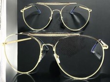 Men or Women Classic Vintage Retro Style Clear Lens SUN GLASSES Gold Metal Frame