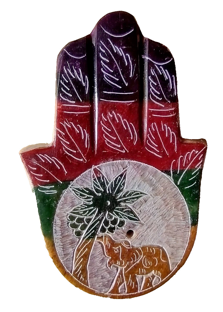 Elephant & Palm Tree Soapstone Hamsa Incense Burner holder & pack of FREE Sticks