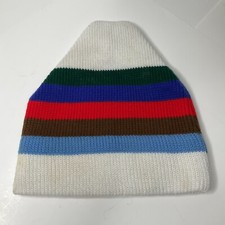Vintage Number 1 Sun 100 Wool Ski Beanie White with Colors Stripes One Size