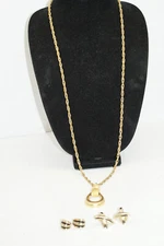 Express Gold Tone Door Knocker 36" Pendant Necklace & 2P Huggie Pierced Earrings