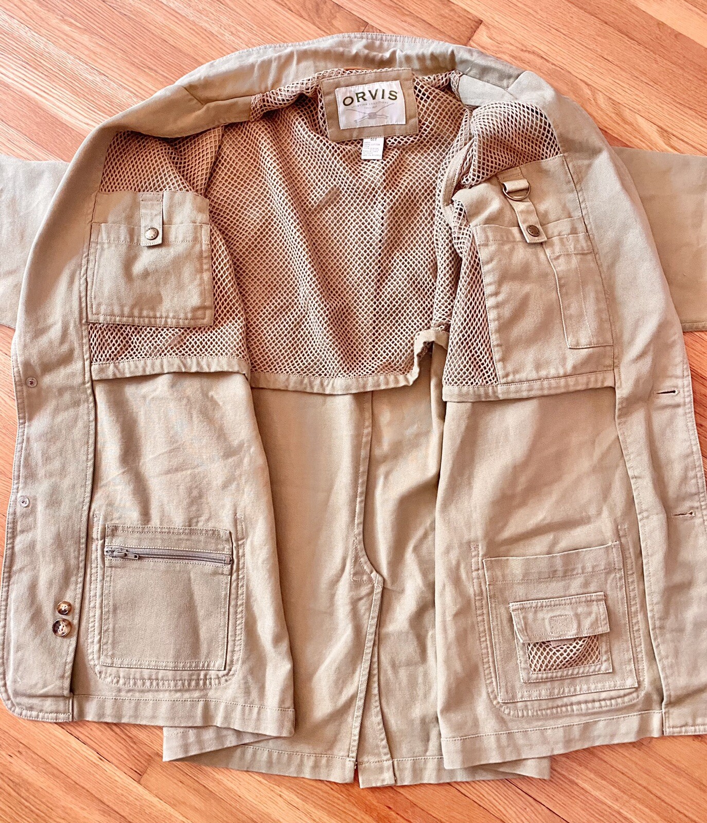 Orvis Field Sporting Jacket Coat Tan Leather Elbow Pads Size 46T