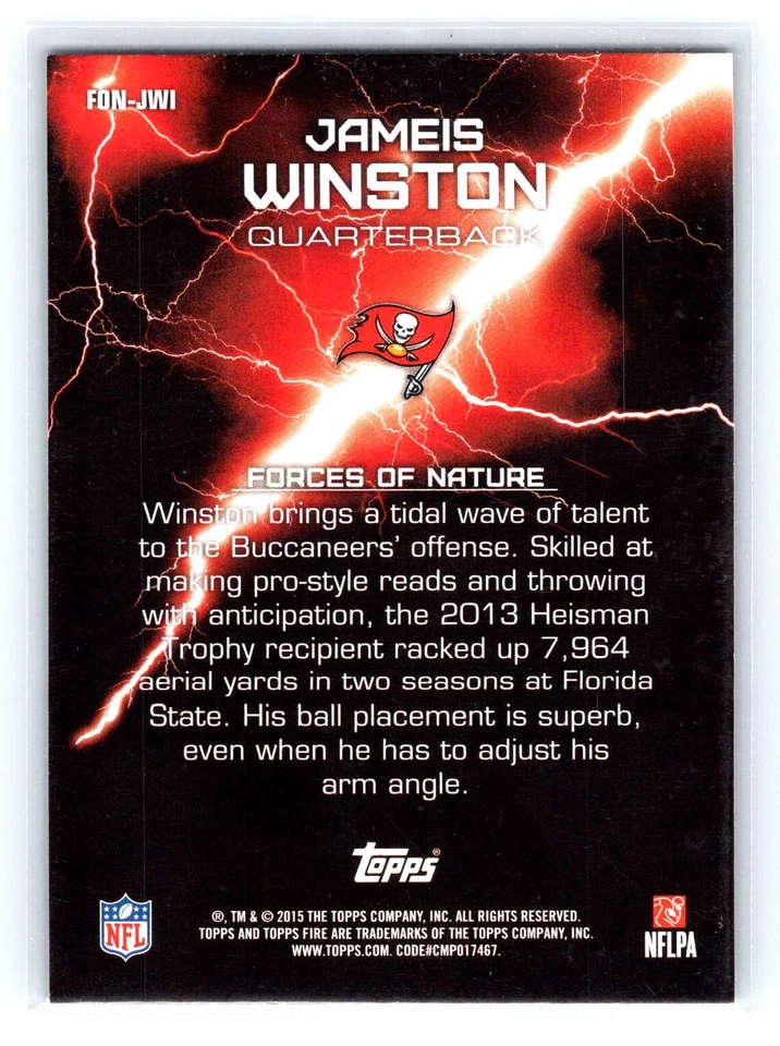 2015 Topps Fire Forces of Nature #FON-JWI Jameis Winston Tampa Bay Buccaneers - Image 2 of 2