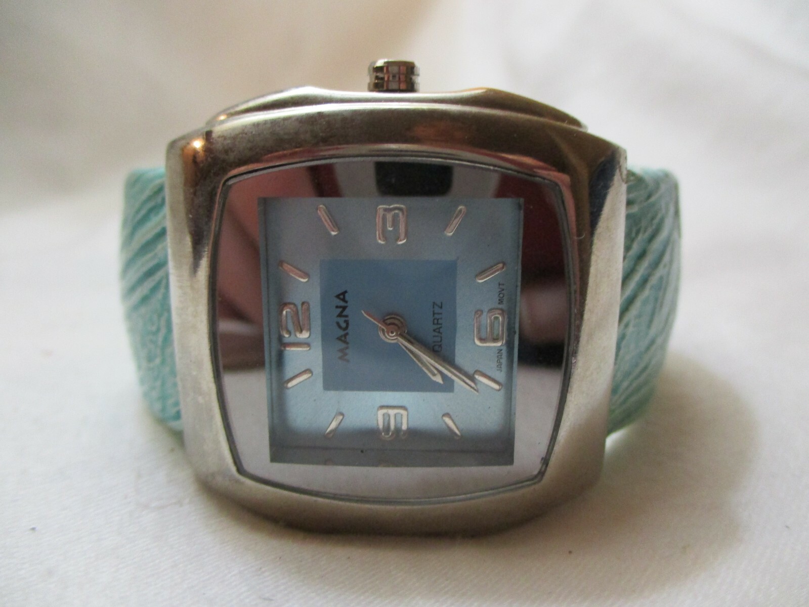 Magna Wristwatch Rectangular Face Silver Tone Blu… - image 1