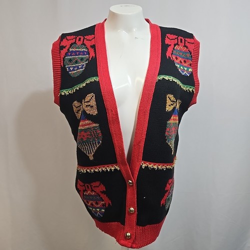 VTG Ugly Christmas Sweater Vest Dead Stock Knit Made in the USA Golden Details
