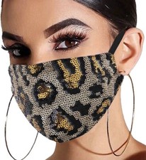 FACE MASK-ANIMAL PRINT-Filter Pocket-BREATHABLE SEQUIN-Reusable -Adjustable