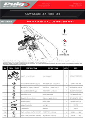 Puig 21836N LICENSE SUPPORTS Kawasaki ZX-4R NINJA (24-25) ZX-4RR