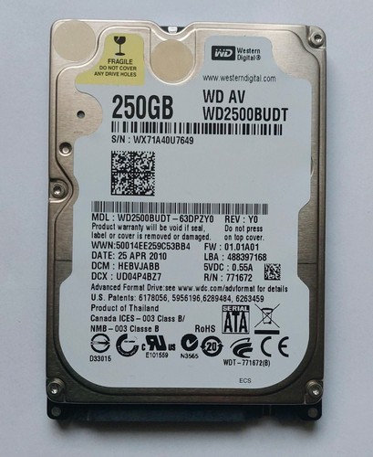 250GB Western Digital WD AV-25 SATA HDD Festplatte WD2500BUDT 2,5" Cache 32MB