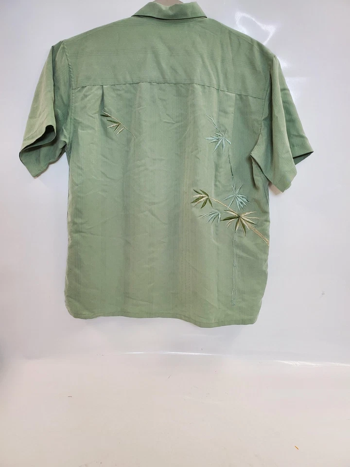 Bamboo Cay Shirt Mens Small Green Embroidered Bamboo Camp Aloha Button Front - Image 3 of 4