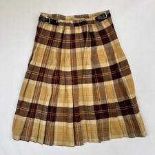 Vintage Murray Brothers Scotland Plaid Kilt Skirt Wool Blend Brown Beige Sz M/S
