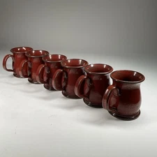 Sunset Hill Stoneware Coffee Mug Set Of 6 Red Glazed Irish Stout Pottery Handles