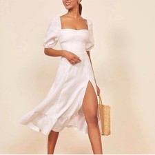 Reformation Belgium Linen White Midi Dress White Size 0 Party Wedding Vacation