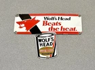 VINTAGE 12” RARE WOLFS HEAD MOTOR PORCELAIN SIGN CAR GAS OIL TRUCK MOTORCYCLE