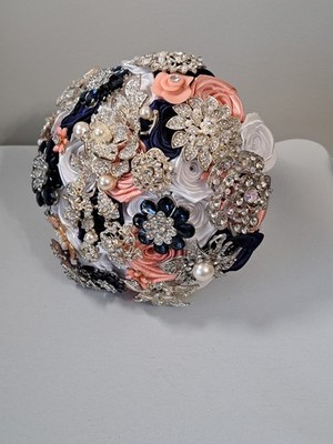 Handmade Rhinestone Brooch Wedding Bridal Bouquet Blue Pink White BEAUTIFUL