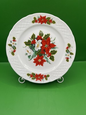 Vntg Schumann Bavaria Germany Holiday Bouquet Poinsettia Floral Plate 7.75  Wide