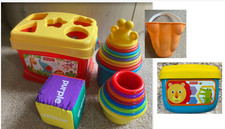 2 Fisher-Price 9  8 pieces Buckets, 2 stacking cups  soft block 5 items 