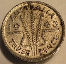 1943 Australia Silver Three pence! Cool Foreign World Coin! Great Condition!