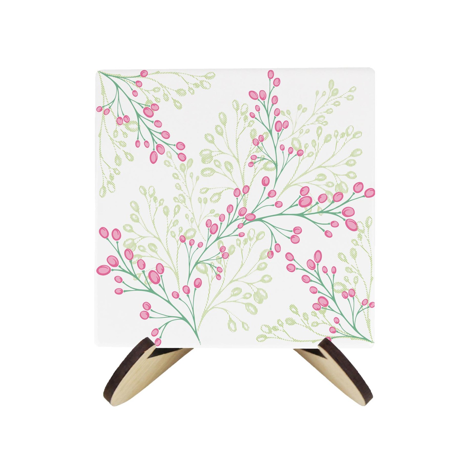 Pink Floral Ceramic Drinks Coaster Set, Square Set of 4 Coasters Gift with Stand