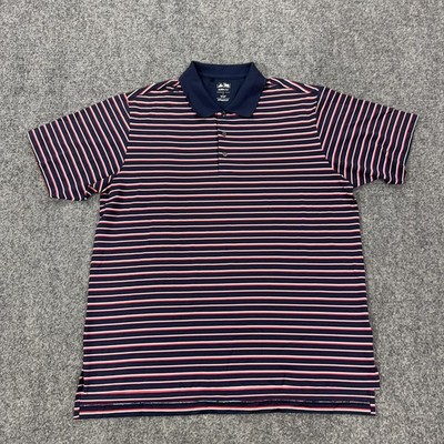 Adidas Polo Shirt Mens L Blue Striped 100% Polyester Climalite Golf Performance