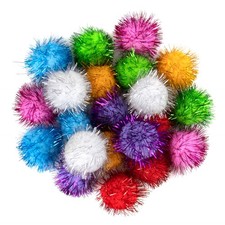 20 Pcs 1.5 Inch Cat Pom Pom Balls Multi-Colored Shiny Tinsel Pom Poms for Kitten
