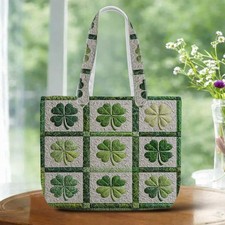 Personalized St Patrick's Day Shamrock Quilted Tote Bag Irish Quilt Shoulder Bag