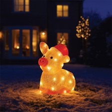 Acrylic Festive Christmas LED Pig 27x20x28cm - 30L Warm White Lights, Timer, 5m