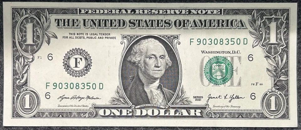 Lot Of 2 ~ 2021 $1 FRN Consecutive Serial Numbers Uncirculated Notes - Image 3 of 4