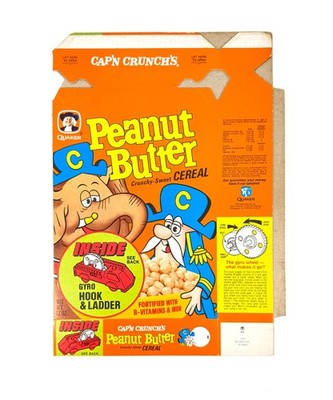 Vintage 1974 Quaker Cap'n Crunch Peanut Butter Cereal Box Gyro Firetruck Premium