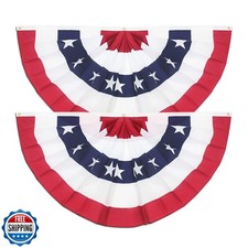 2 Pack USA Pleated Fan Flag, 3x6 Ft American US Flag Patriotic Bunting Stars