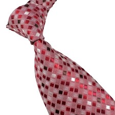 New Classic Plaid Check Red Brown White Woven Silk Men's Fashion Tie Necktie