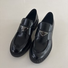 Prada Black Leather Loafers, Size 37.5