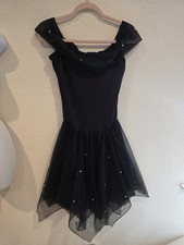 Taffy's Costumes Black Rhinestone Lyrical Dance Dress Adult L Asymmetrical USA