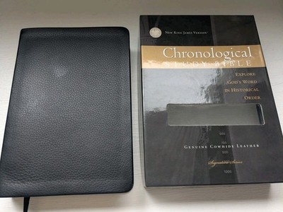 The Chronological Study Bible: NKJV Black Genuine Cowhide Leather W/Box New