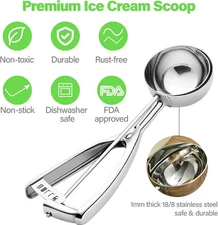 Large Cookie Scoop 5.4 Tbsp 2.7oz 2.5" 63mm Ball Stainless Steel Ice Cream
