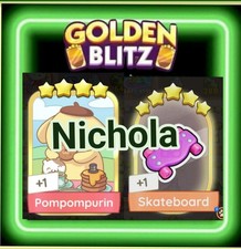 1 x Pompompurin & 1 x Skateboard monopo_ly go golden blitz stickers instant