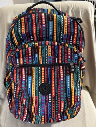 Kipling Backpack Colorful Dots And Stripes. Nylon , Machine Washable.  A4