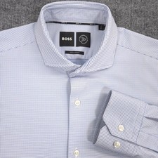Hugo Boss Performance Dress Shirt Mens M 15.5-35.5 Blue Patterned Regular Fit