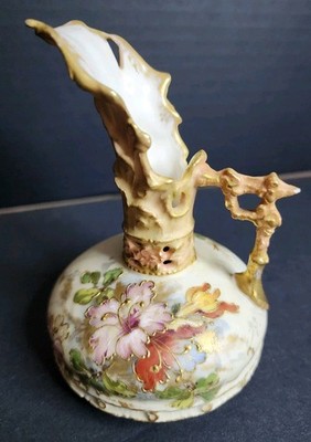 Art Nouveau Wien Teplitz Austria E.W. Porcelain Ewer Pitcher  Gilt Floral