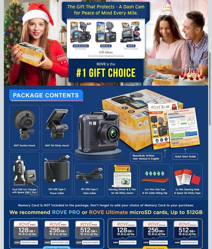 Rove R2-4K Black Night Vision Built-in WiFi 6 GPS Car Dashboard Camera - Image 4 of 4