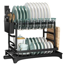 2-Tier Dish Drying Rack with Draining Board Plate Bowl Cup Sink Utensil Holder